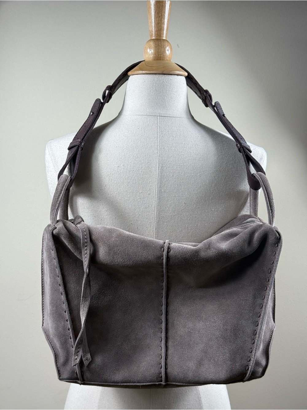 The Sak Taupe mushroom Suede Leather Hobo Shoulder Bag NWOT